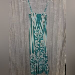 Teal and White Maxi Dress Tank Top XL Floral Print